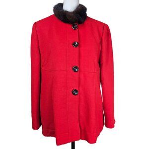 VTG R.E.D. Valentino Womens Red Wool Jacket Sz 12 Real Mink Fur Collar‎ Designer